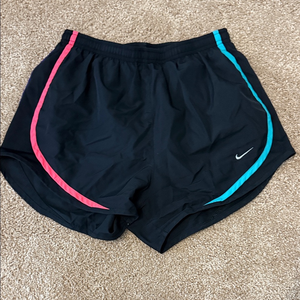 Nike Women's Black Shorts with Pink and Blue Trim